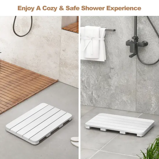 Costway 21.5" x 13.5" Bath Mat Waterproof HIPS Spa Shower Mat with Non Slip Foot Pads Brown/White {6}