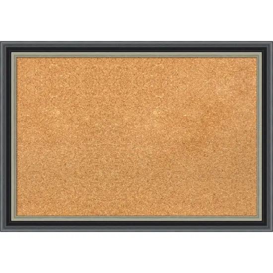 Theo Black Silver Wood Framed Corkboard, Natural Cork {1}