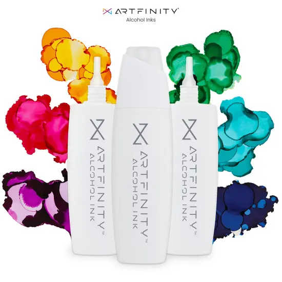 Artfinity Alcohol Ink Set of 10 Colors (25 ml) with Free Acrylic Stand - For Painting or Alcohol Marker Refill Ink, Acid-Free, Fast-Drying, Permanent, Transparent, Includes Template for Swatches {3}