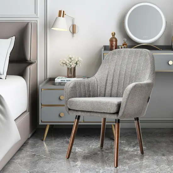 Costway Set of 4 Accent Chairs Fabric Upholstered Armchairs w/Wooden Legs Beige/Gray {4}