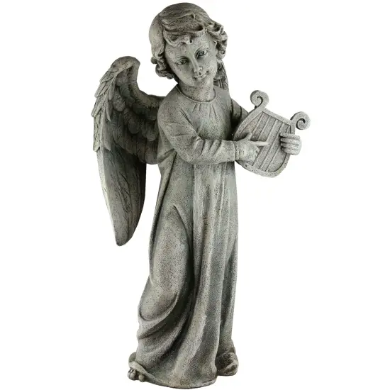 Roman Joseph's Studio Angel with Harp Outdoor Garden Statue - 19.25" Gray {1}