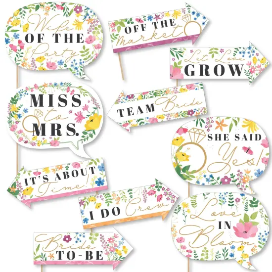 Big Dot of Happiness Funny Wildflowers Bride - Boho Floral Bridal Shower and Wedding Party Photo Booth Props Kit - 10 Piece {1}