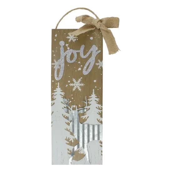 Northlight 12.5" White Trees and Snow with Metal Deer and Joy Wooden Christmas Wall Decor Brown {1}