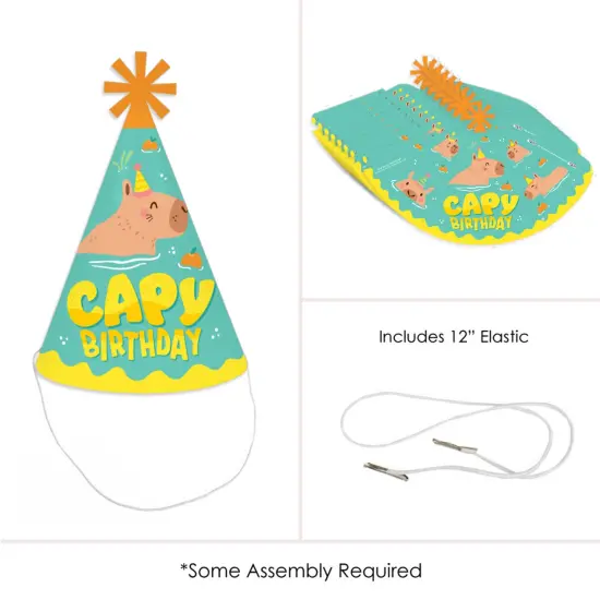 Big Dot of Happiness Capy Birthday - Cone Happy Birthday Capybara Party Hats for Kids and Adults - Set of 8 (Standard Size) {6}