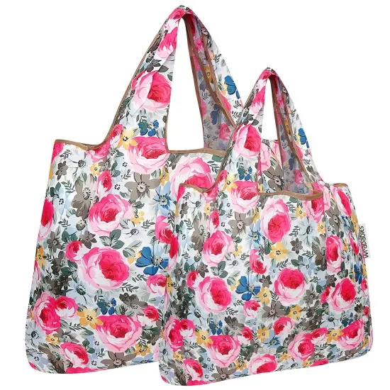 Wrapables Large & Small Foldable Tote Nylon Reusable Grocery Bags, Set of 2 Easter Floral {1}