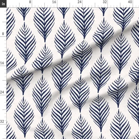 Various Fabrics by the Yard or Fat Quarter Navy Blue Floral Botanical Palm Tropical Island Dark Coastal Southern Leaf Silhouette Large Scale Custom Printed Fabric by Spoonflower {1}