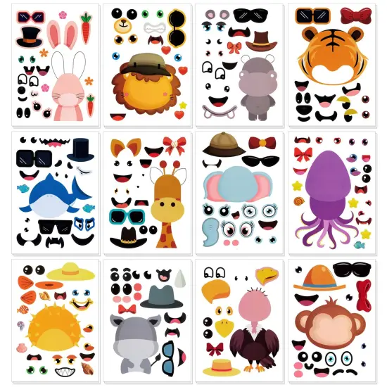 Wrapables Make Your Own Sticker Sheets, DIY Make a Face Animal, Food, Party Favor Stickers (24 Sheets) Zoo Animals {1}