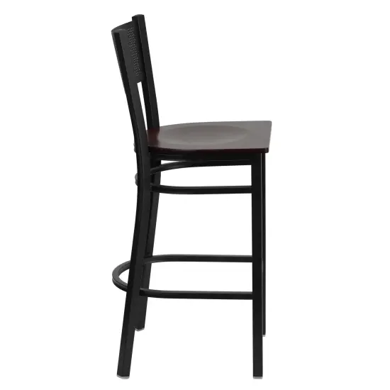 Emma and Oliver Grid Back Metal Restaurant Dining Barstool Mahogany/BlackMetal {4}