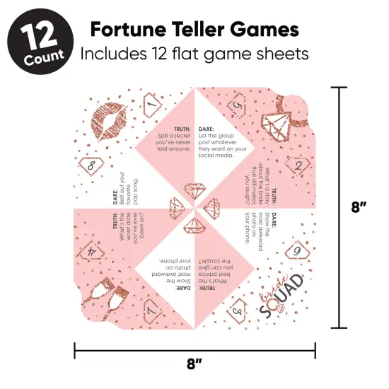 Big Dot of Happiness Bride Squad - Rose Gold Bridal Shower or Bachelorette Party Cootie Catcher Game - Truth or Dare Fortune Tellers - Set of 12 {5}
