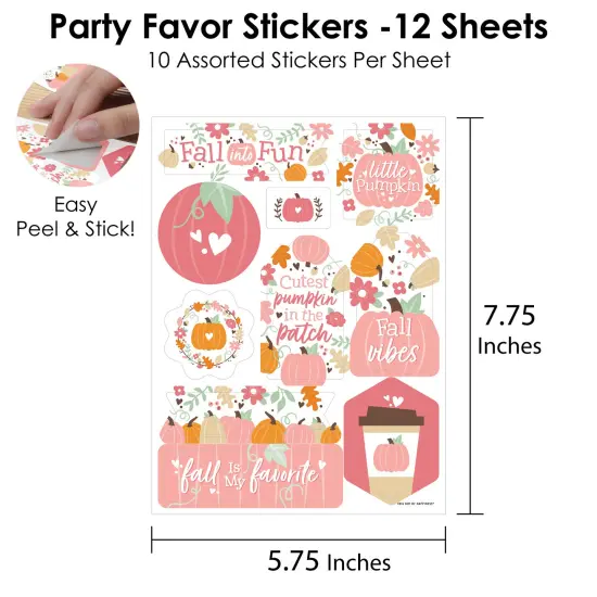 Big Dot of Happiness Girl Little Pumpkin - Fall Birthday or Baby Shower Party Favor Sticker Set - 12 Sheets - 120 Stickers {4}