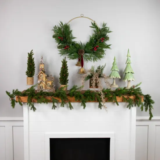 Northlight Real Touch&trade;️ Cypress and Pine with Berries Artificial Christmas Wreath- 28" - Unlit Green {3}