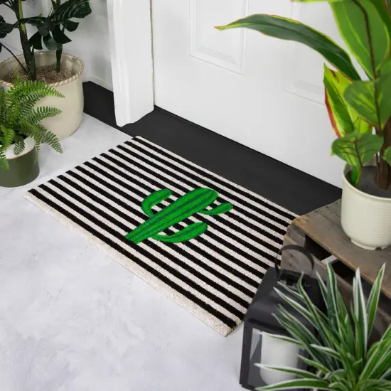 Northlight Green Cactus Striped Natural Coir Outdoor Doormat 18" x 30" {4}
