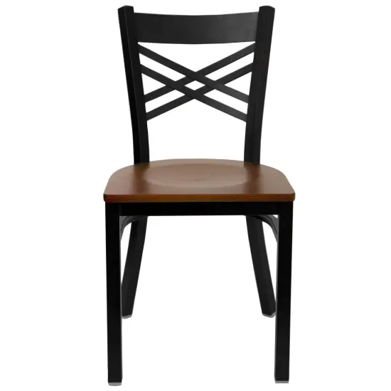 Emma and Oliver "X" Back Metal Restaurant Dining Chair BlackVYL/BlackMetal {7}
