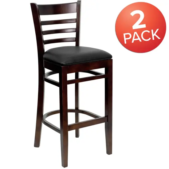 Emma and Oliver Bar Stools |&nbsp;Set of 2 Wood Bar Stools with Back BlackVYL/Mahogany {10}