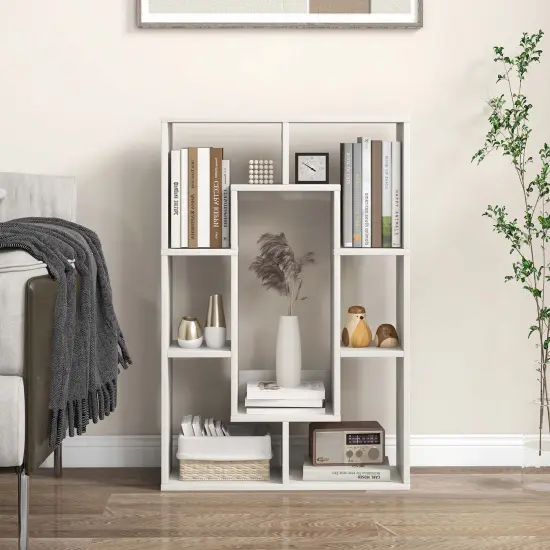 Costway 7-Cube Geometric Bookshelf with Anti-Toppling Device Modern Open Bookcase White/Black/Oak/Rustic Brown/Natural/Grey {2}