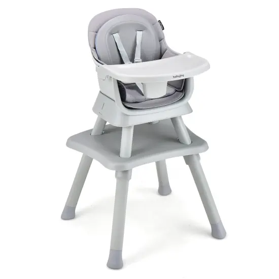 Babyjoy 8-in-1 Baby High Chair Convertible Dining Booster Seat withRemovable Tray Grey/Pink/Yellowith Strip/Black {7}