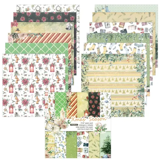 Wrapables 6x6 Decorative Single-Sided Scrapbook Paper for Arts & Crafts Projects, Scrapbooking, Card-Making Green & Red Winter {1}