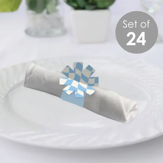 Big Dot of Happiness Blue Checkered Party - Paper Napkin Holder - Napkin Rings - Set of 24 {3}
