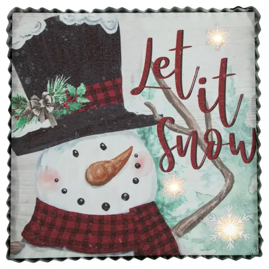 Northlight 12" LED Lighted 'Let it Snow' Snowman Christmas Canvas Wall Art White {1}