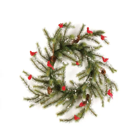 Napa Home & Garden Green and Red Glittered Cardinal Snow Pine Artificial Christmas Wreath - 24-Inch, Unlit {1}