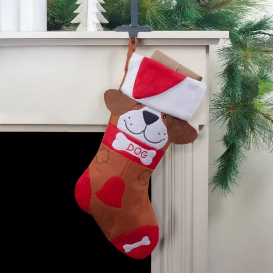 Northlight 17" Red and Brown "DOG" Embroidered Christmas Stocking with Cuff {3}