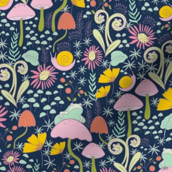 Various Fabrics by the Yard or Fat Quarter Whimsical Forest Blue Snails Frogs Mushrooms Small Scale Custom Printed Fabric by Spoonflower {7}