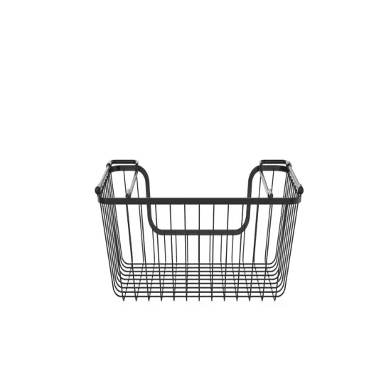 Oceanstar Stackable Metal Wire Storage Basket Set for Pantry, Countertop, Kitchen or Bathroom, Black, Set of 2 {5}