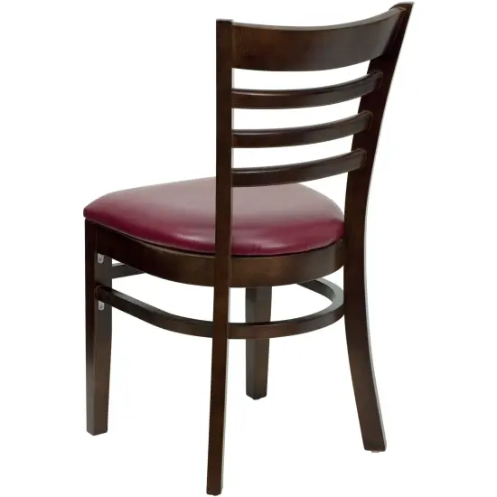Emma and Oliver 2 Pack Ladder Back Wooden Restaurant Chair BurgundyVinyl/Walnut {3}