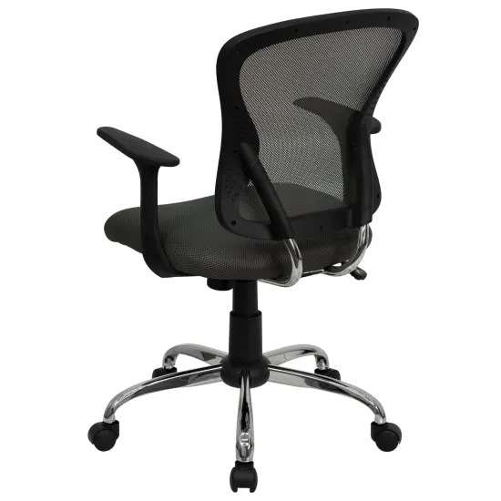 Emma and Oliver Mid-Back Mesh Swivel Task Office Chair with Chrome Base and Arms Dark Gray {4}