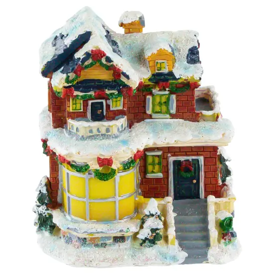 Northlight Two Story Snowy House with Garland and Wreaths Christmas Village Decoration - 4" Red {1}