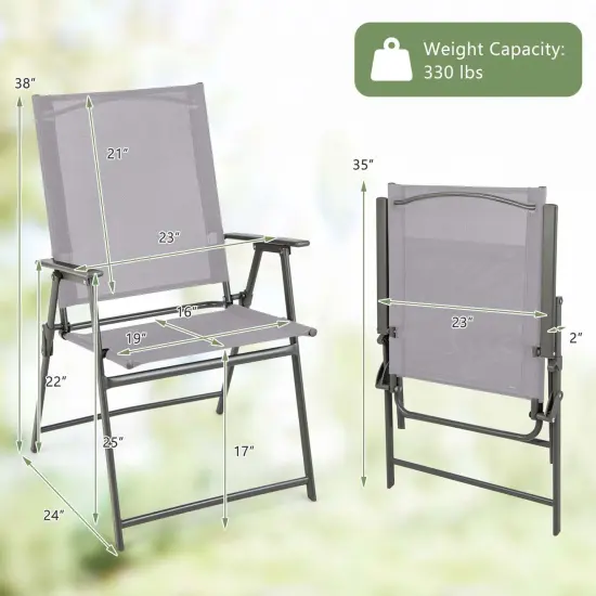 Costway 2pcs Patio Folding Portable Dining Chairs Metal Frame Armrests Garden Outdoor Black/Gray/White {3}