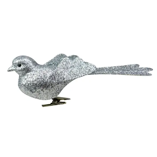 Northlight Glittered Bird Clip-On Christmas Ornament - 6" - Silver-tone {1}
