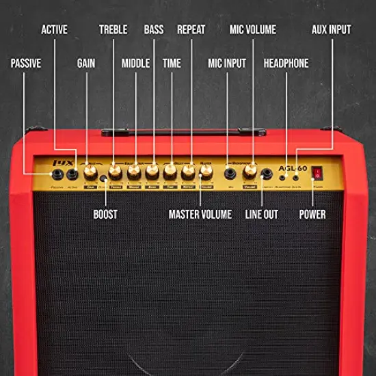 LyxPro Electric Guitar Amp, 60 Watt Portable Amplifier Red {4}