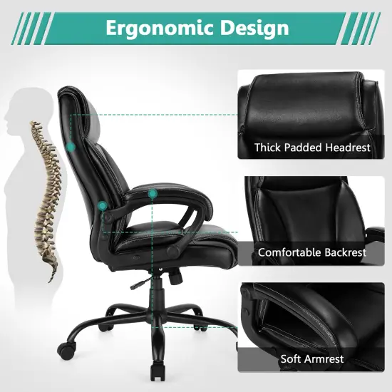 Costway 400 LBS Big & Tall Leather Office Chair Adjustable High Back Task Chair {5}