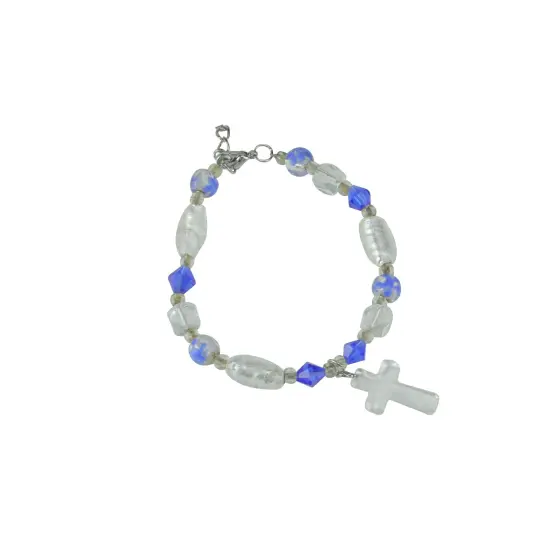 Roman Moments In Life "Faith" Silver & Blue Beaded Bracelet {1}