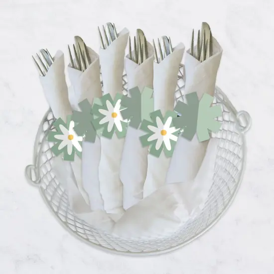 Big Dot of Happiness Sage Green Daisy Flowers - Floral Party Paper Napkin Holder - Napkin Rings - Set of 24 {4}