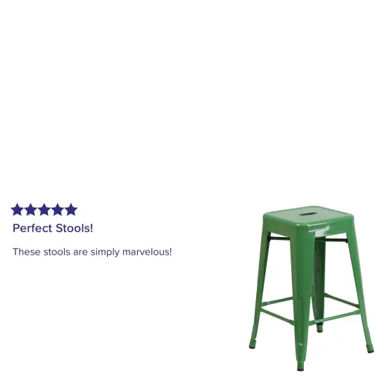 Merrick Lane Newark Series Backless Metal Stool with Square Seat for Indoor-Outdoor Use Green {3}