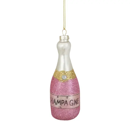 Northlight 5.25" Pink Glittered "CHEERS" Champagne Bottle Glass Christmas Ornament {1}
