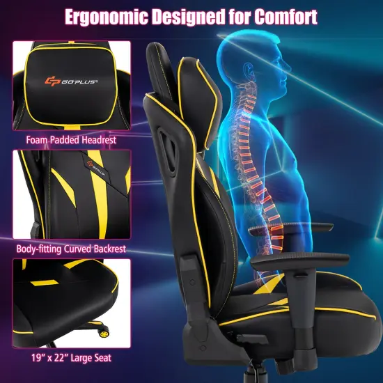 Goplus Gaming Chair 360&deg; Swivel Computer Reclining Height Adjustable 2D Armrest Yellow {6}