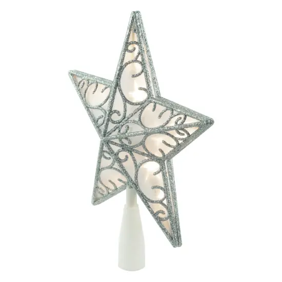 Northlight 9" LED Lighted Silver Glitter Star Christmas Tree Topper, Warm White Lights {5}