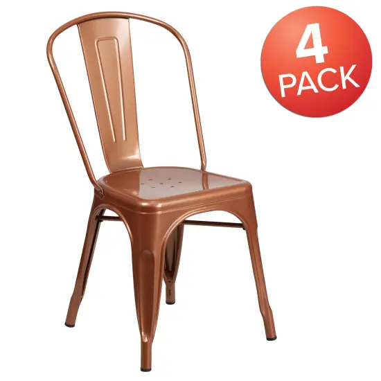 Emma and Oliver Commercial Grade 4 Pack Metal Indoor-Outdoor Stackable Chair Copper {5}