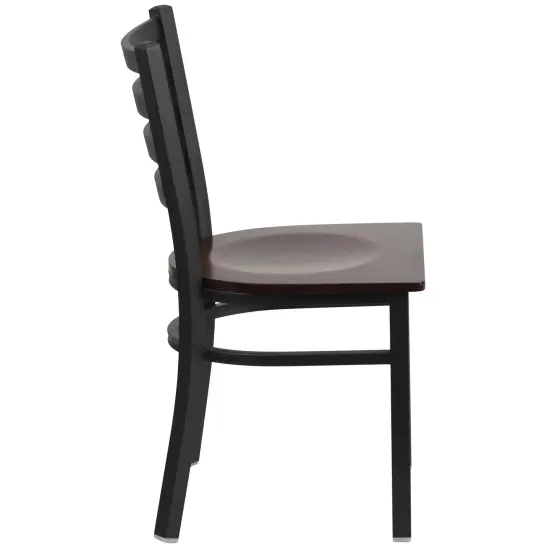 Emma and Oliver 2 Pack Ladder Back Metal Restaurant Chair Walnut/BlackMetal {4}