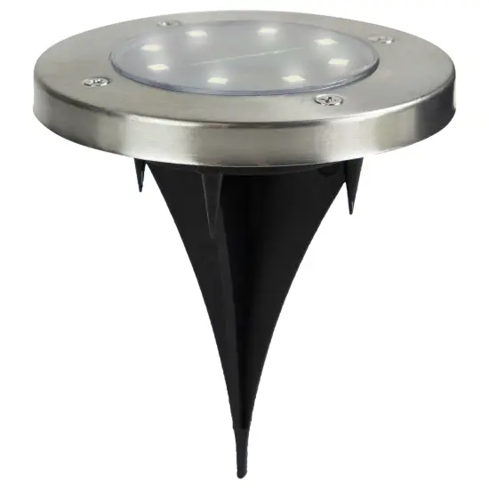 Northlight Set of 8 Stainless Steel Round Solar Powered LED Pathway Markers, 5" Stainless-Steel {5}