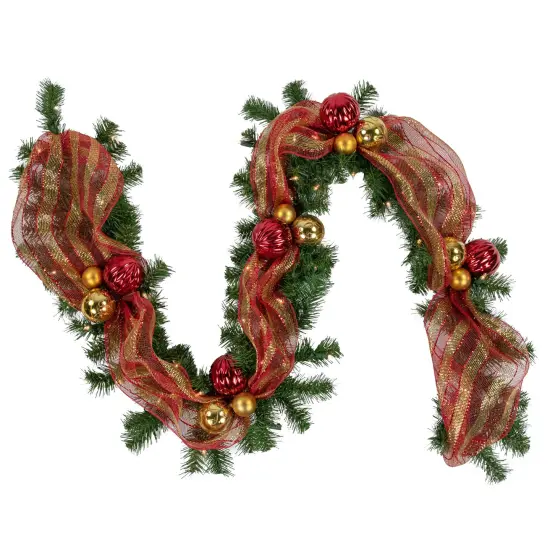 Northlight 6ft Pre-Lit Decorated Red and Gold Artificial Christmas Garland, Clear Lights Green {1}