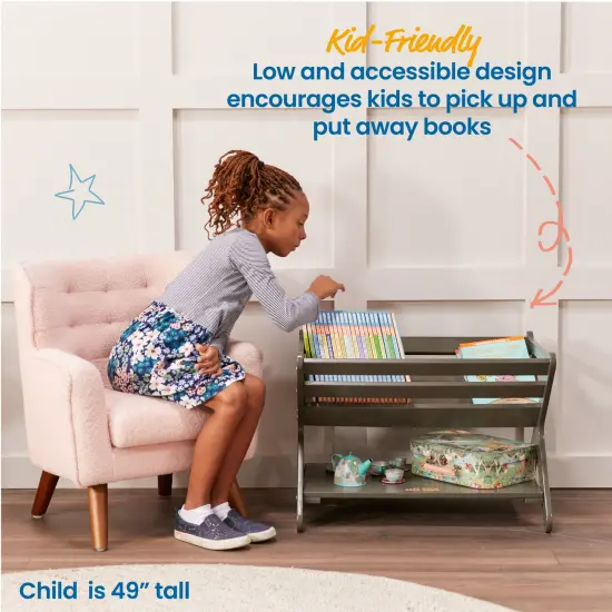 Book Caddy with Shelf, Bookshelf with Storage Grey Wash {3}