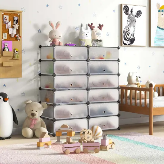 Costway Shoe Rack 12-Cube DIY Plastic Shoe Cabinet Multi Use Modular Closet Shelf White {4}