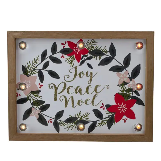 Northlight Framed Floral "Joy, Peace, Noel" Wooden Christmas Wall Plaque - 11.8" Beige {1}
