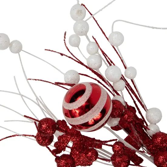 Northlight 24" Red and White Pearls and Swirls Christmas Spray {5}