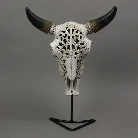 Western Steer Skull Wall Or Table Accent Lamp w/ Removable Metal Stand LED Bulb {5}
