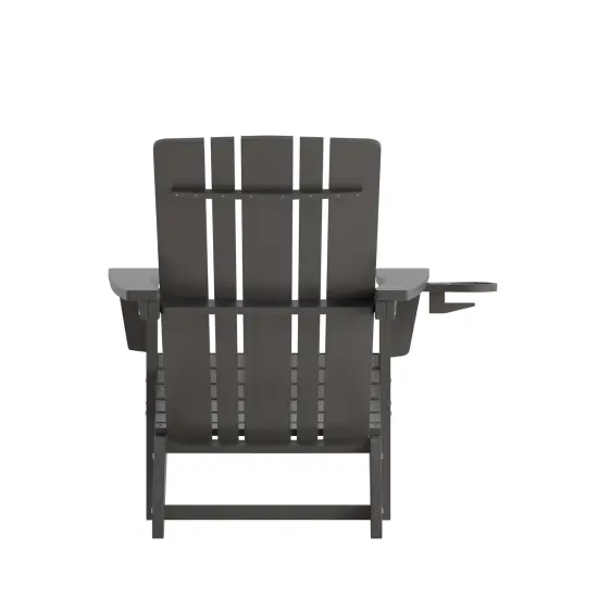 Merrick Lane Ridley Adirondack Chair with Cup Holder, Weather Resistant HDPE Adirondack Chair Gray {4}